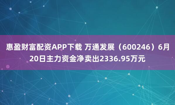 惠盈财富配资APP下载 万通发展（600246）6月20日主力资金净卖出2336.95万元